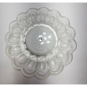 Vintage Clear Hobnail Glass Deviled Egg Platter Round Scallop Serving Tray 11in